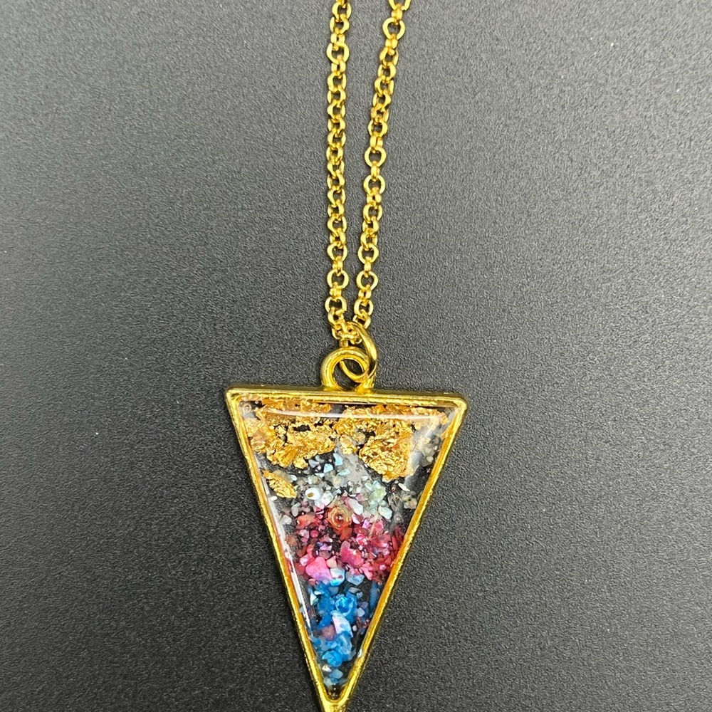 Gold Triangle Pendant Necklace with Multicolor Accents
